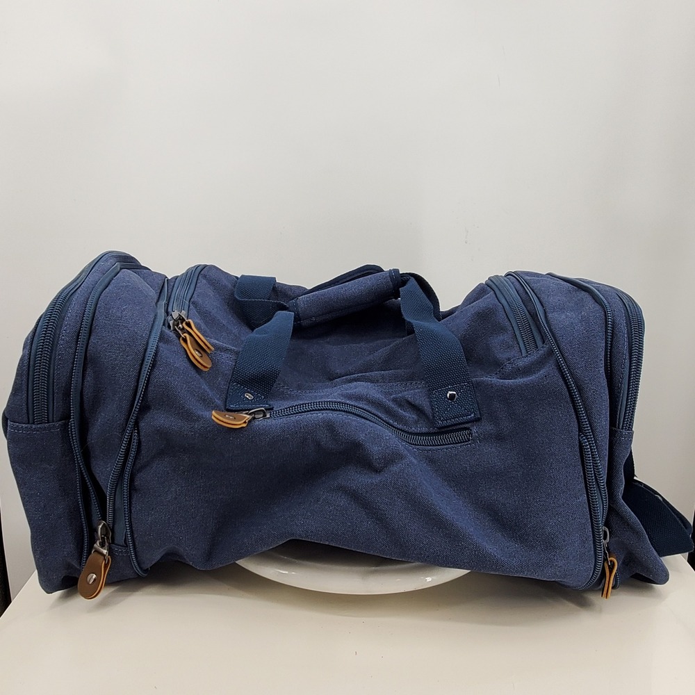 Gonex Blue Canvas Duffle Bag Overnight Weekend Travel Bag Weekender Carry On